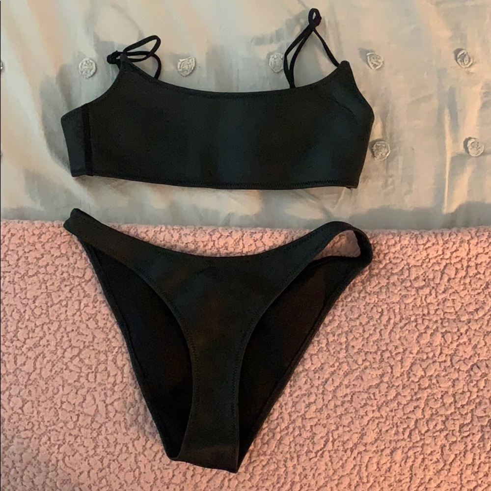 Black leather triangl bikini